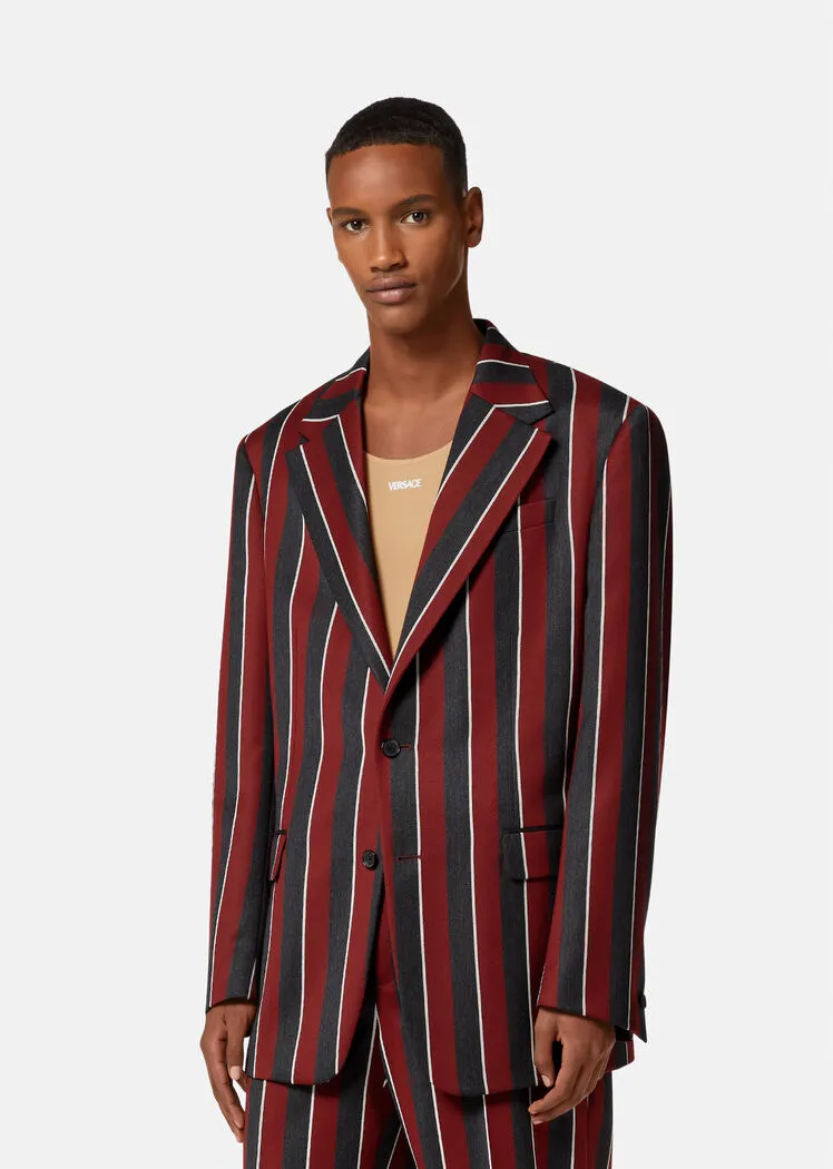 Regimental Stripes-Print Single-Breasted Blazer