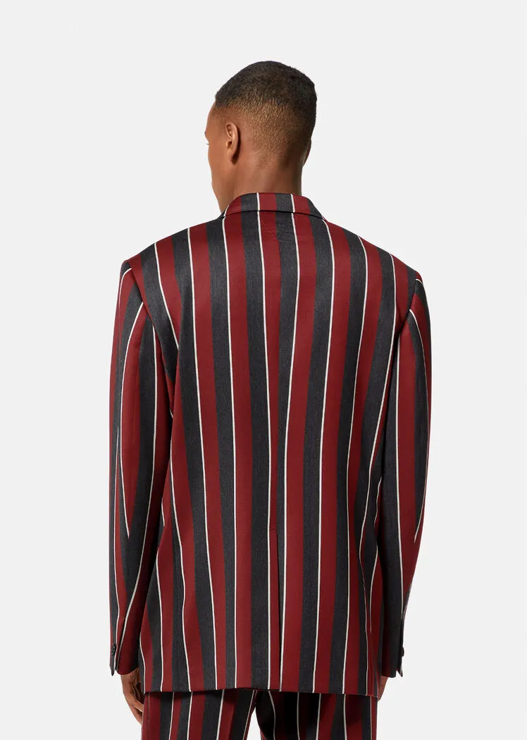 Regimental Stripes-Print Single-Breasted Blazer