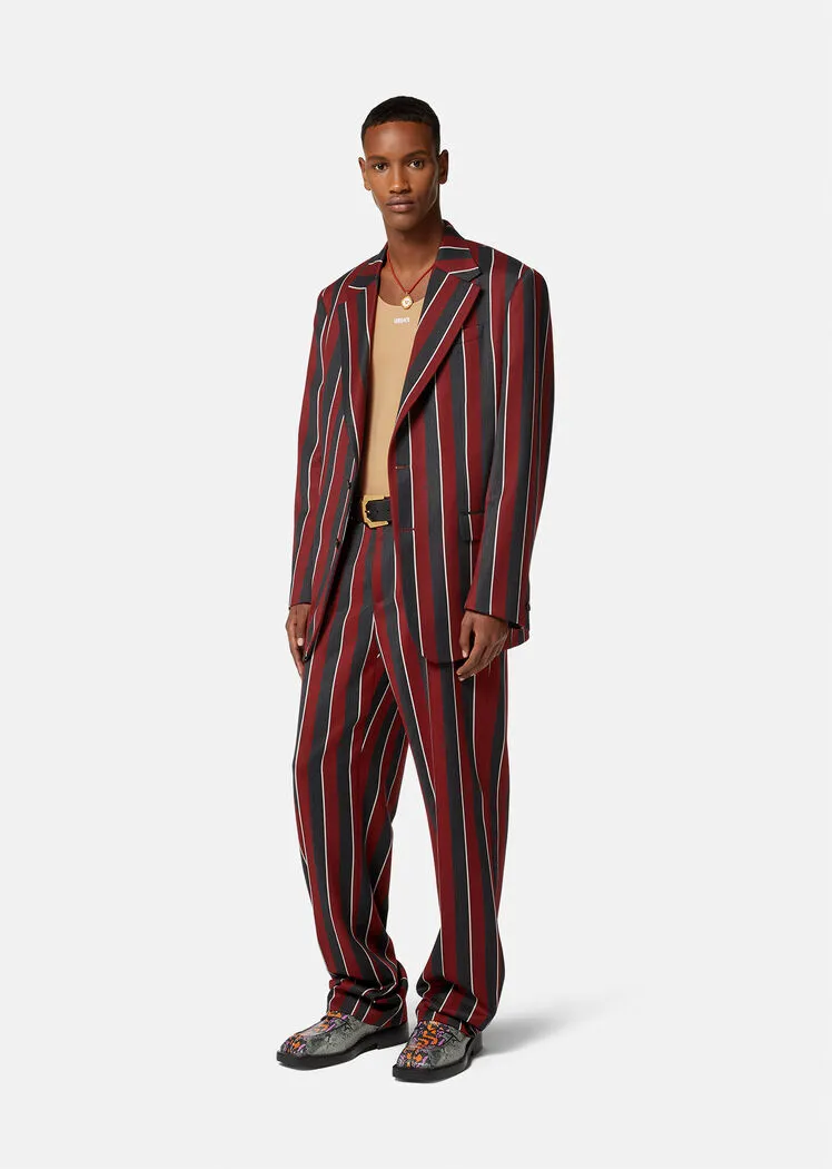 Regimental Stripes-Print Single-Breasted Blazer