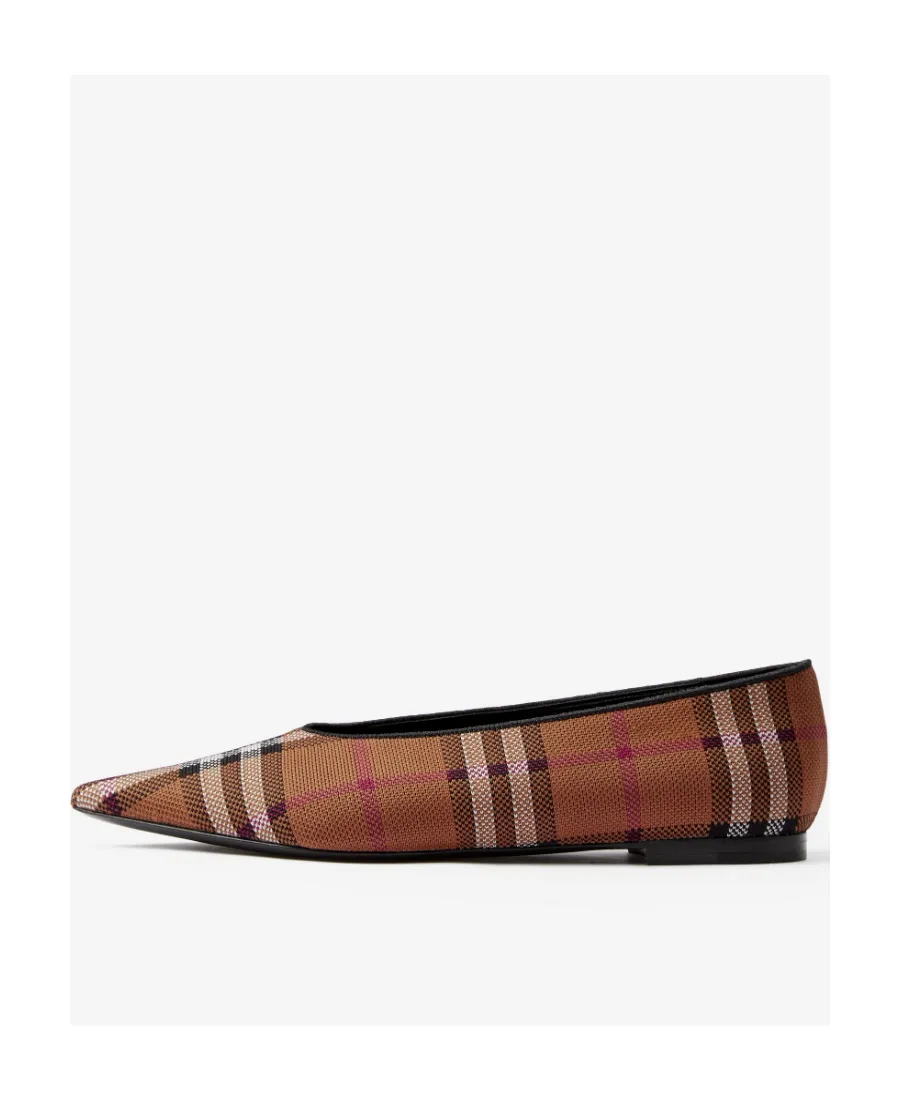 Vintage-Check Pointed-Toe Ballerina Shoes