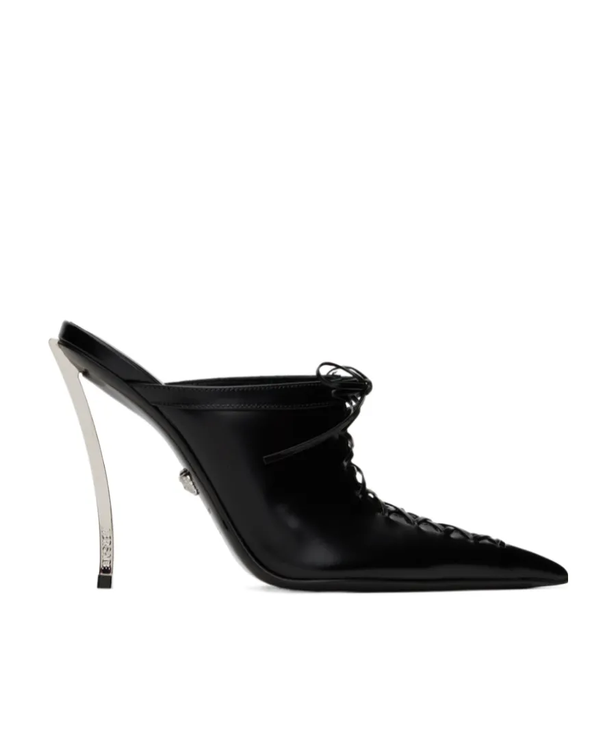 110Mm Lace-Up Leather Mules