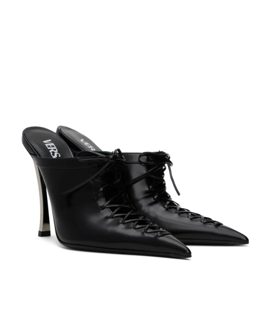 110Mm Lace-Up Leather Mules