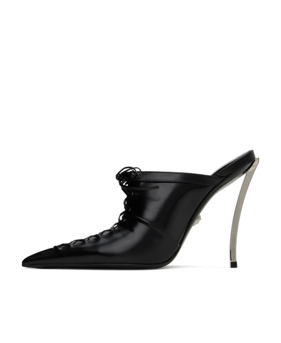 110Mm Lace-Up Leather Mules