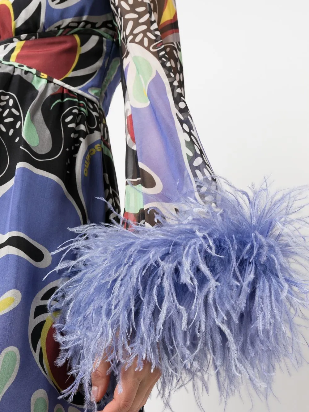 Moschino Feather-Trim Psychedelic Printed Cut-Out Dress