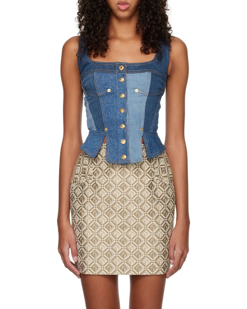Regenerated Denim Bustier Top