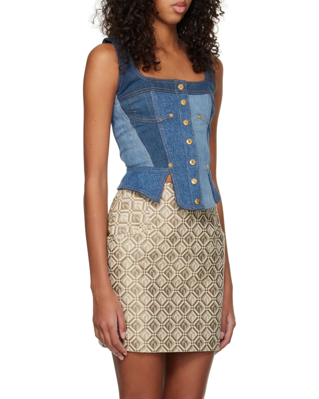 Regenerated Denim Bustier Top