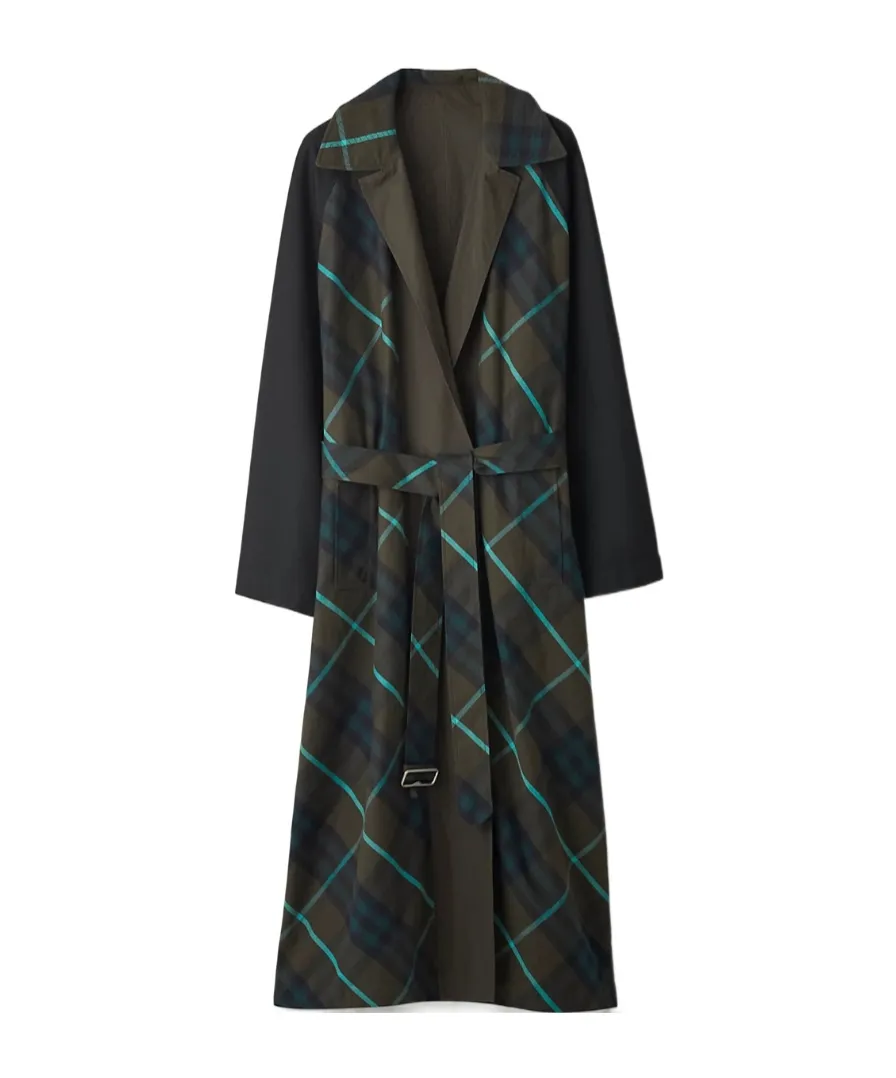 Burberry Check-Plaid Belted Reversible Trench Coat