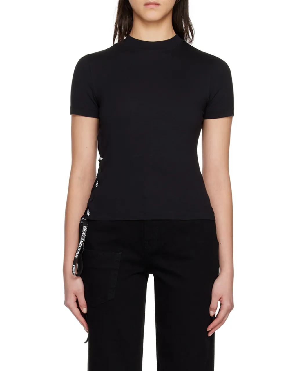Lace-Up Cotton T-Shirt