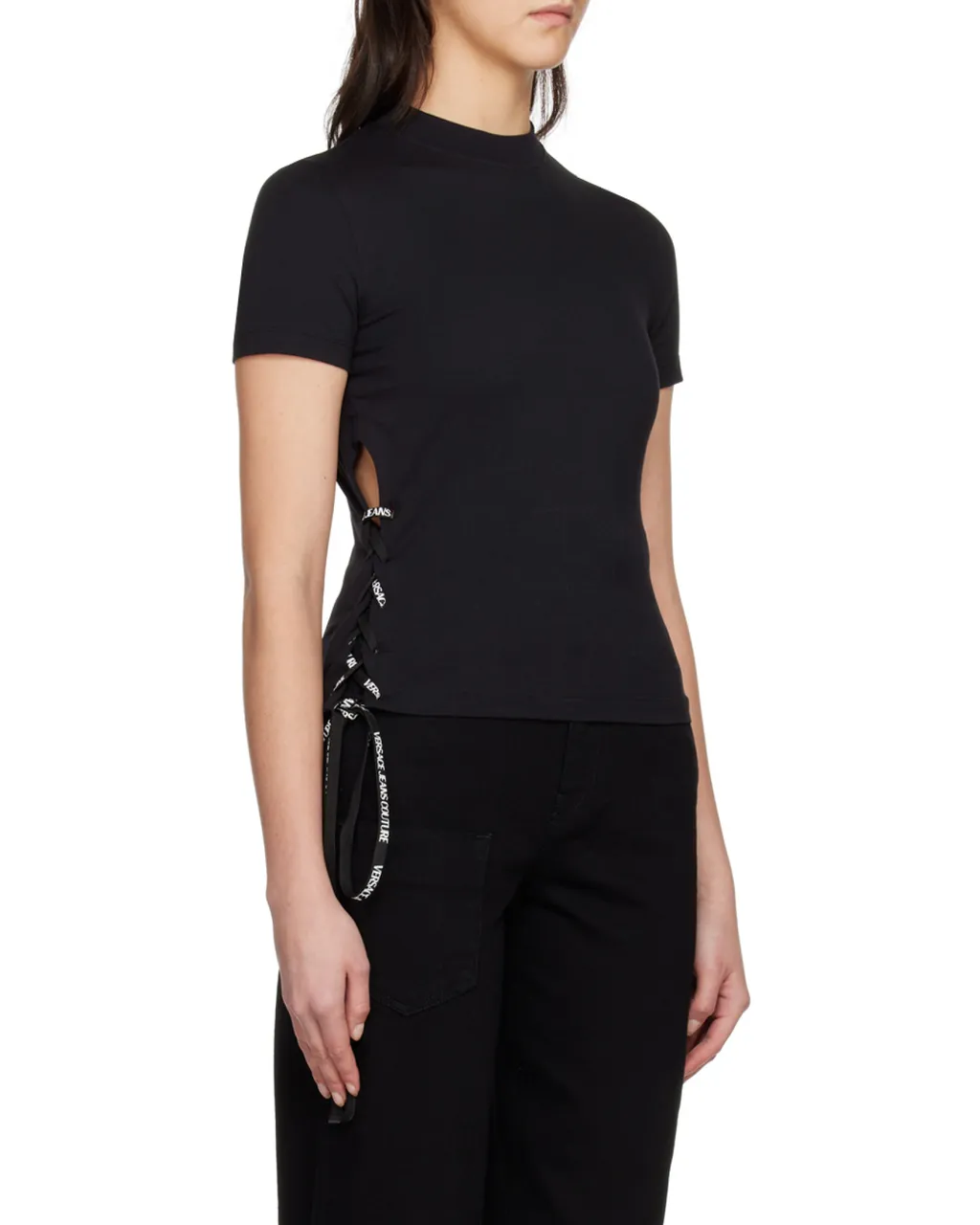 Lace-Up Cotton T-Shirt