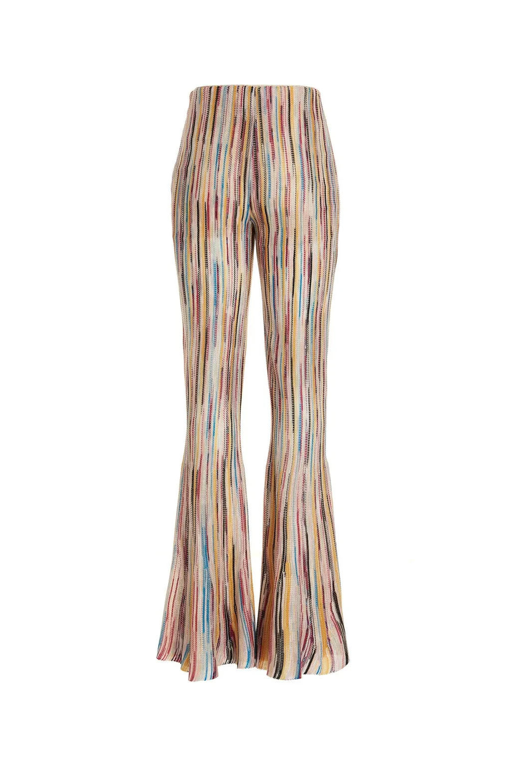 Stripe-Pattern Semi-Sheer Flared Trousers