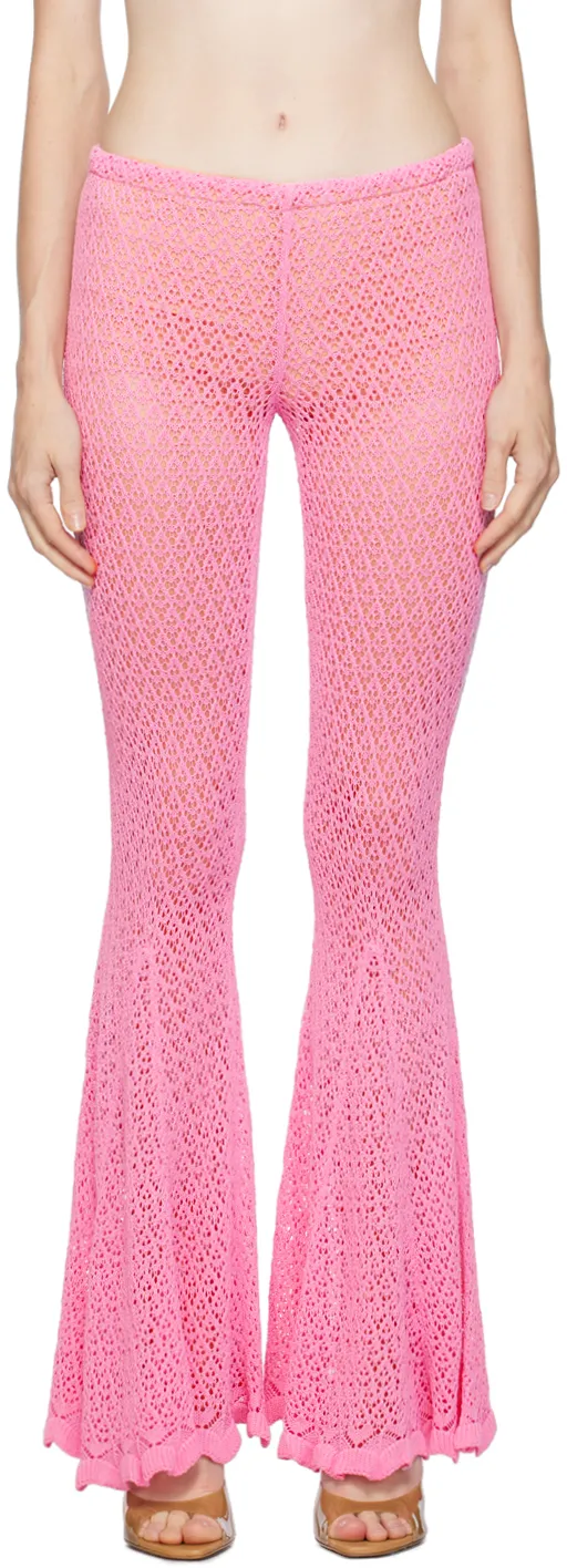 Blumarine Crochet-Knit Scallop-Edge Flared Pants