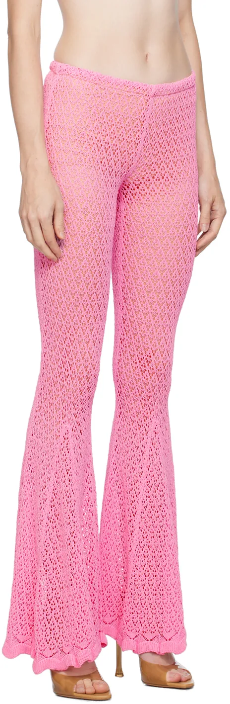 Blumarine Crochet-Knit Scallop-Edge Flared Pants