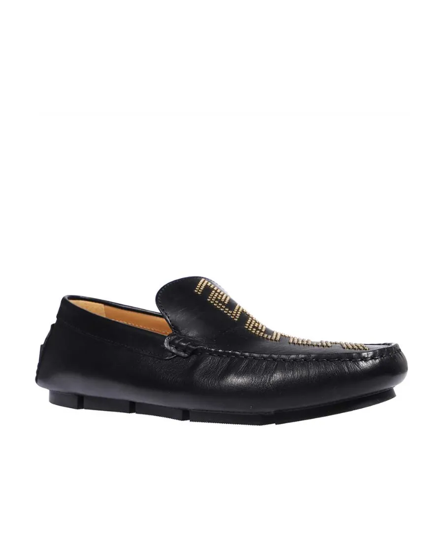 Studded Greca Leather Loafers
