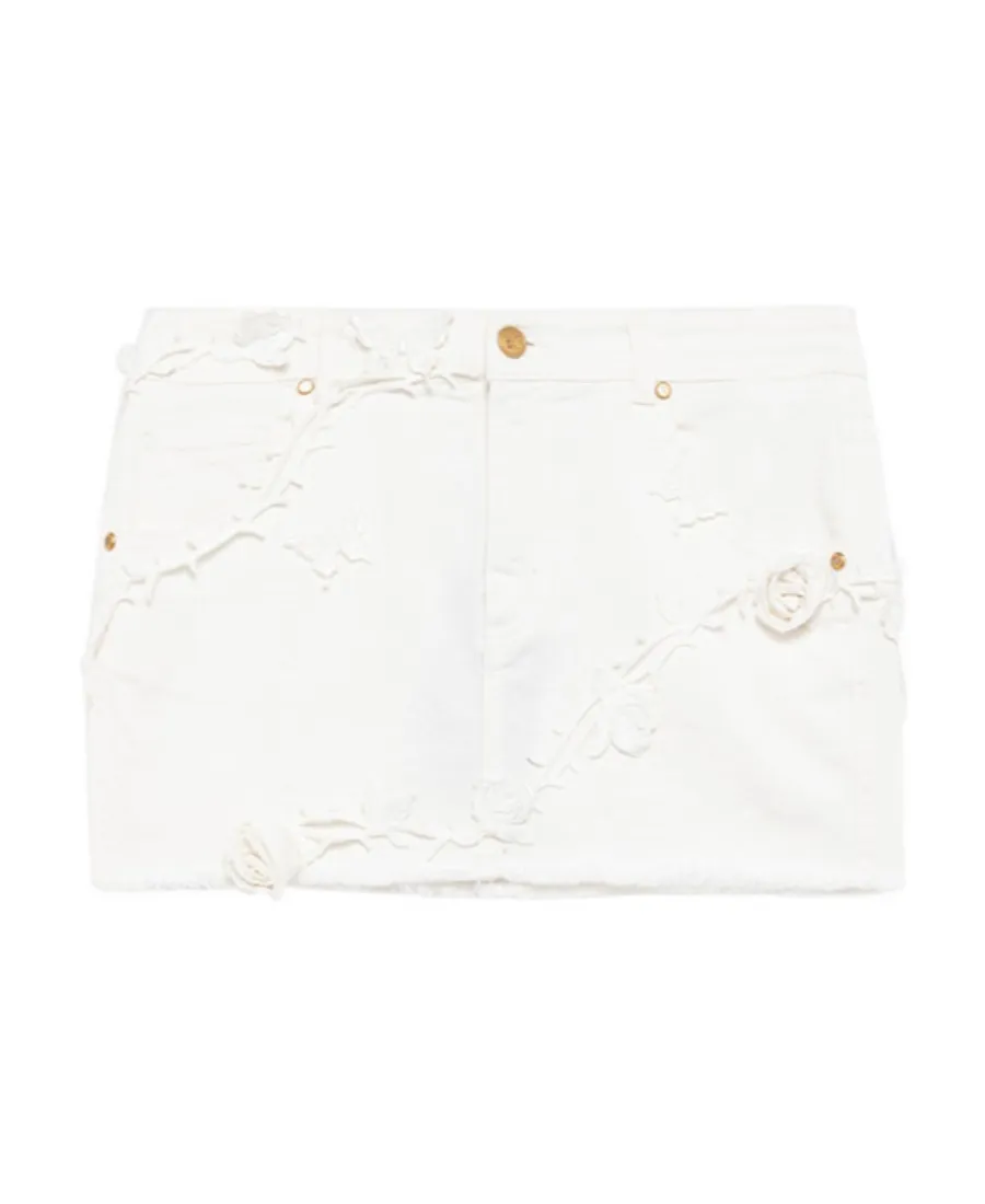 Floral Appliqué Denim Miniskirt