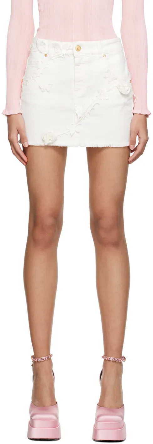 Floral Appliqué Denim Miniskirt