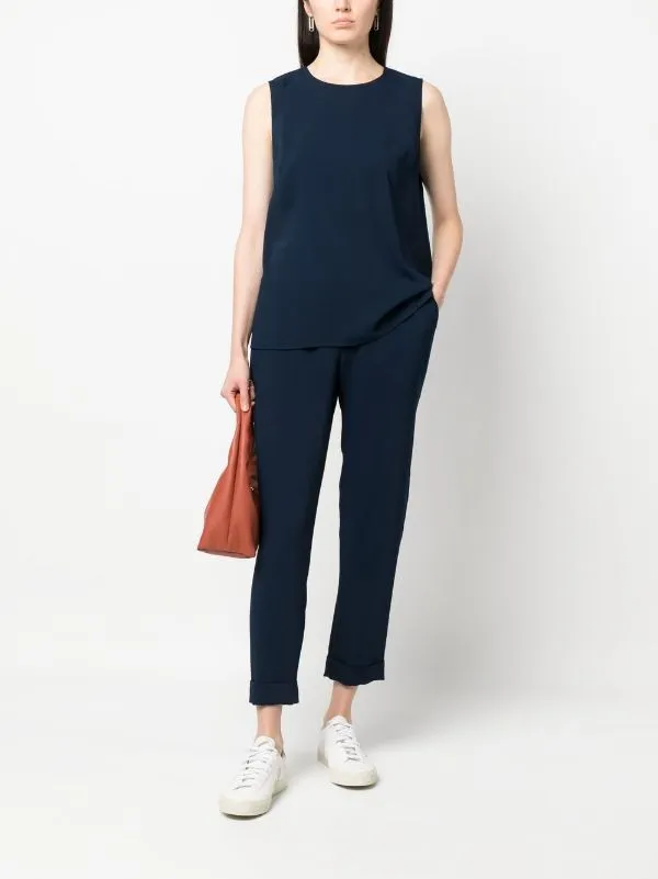 Elasticated-Waist Tapered Trousers