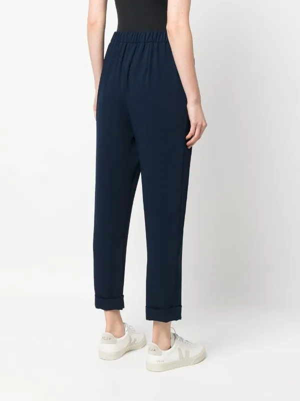 Elasticated-Waist Tapered Trousers