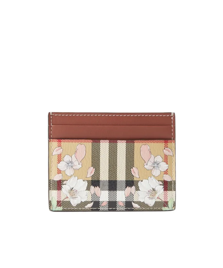 Floral-Check Leather Wallet