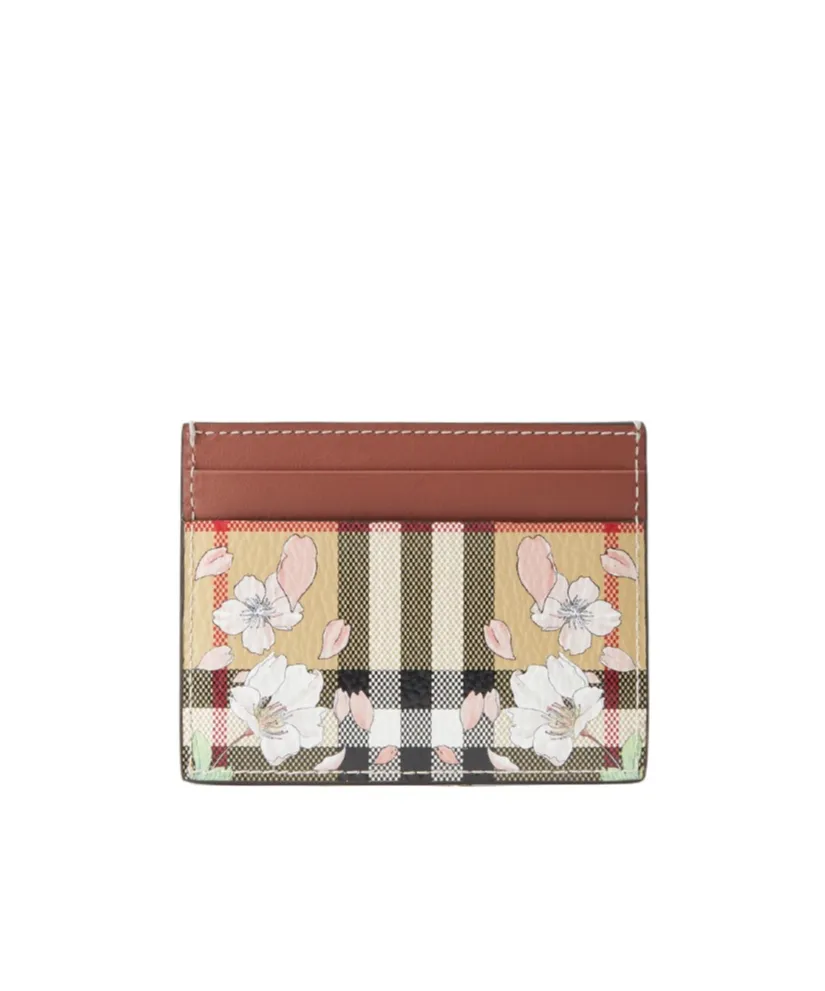 Floral-Check Leather Wallet
