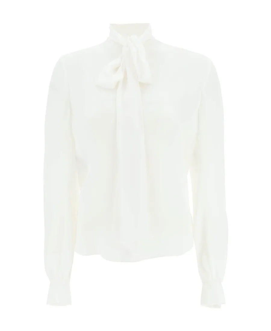 Pussy-Bow Collar Silk Blouse