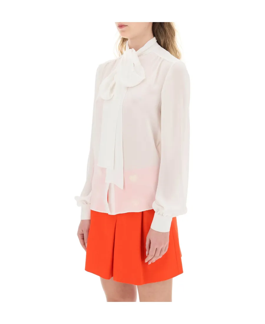 Pussy-Bow Collar Silk Blouse