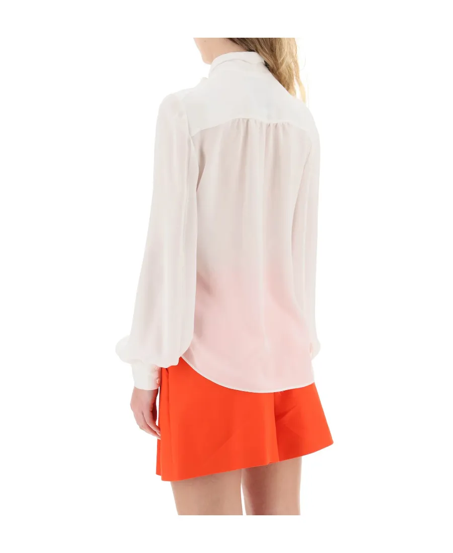 Pussy-Bow Collar Silk Blouse