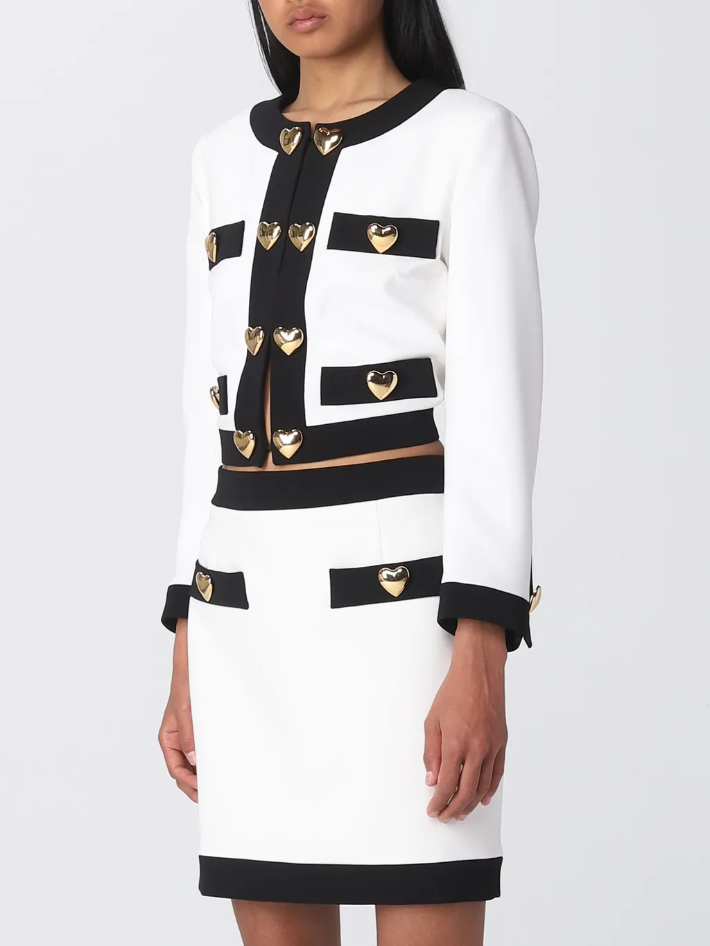 Moschino Heart Embellished Long-Sleeved Cropped Jacket