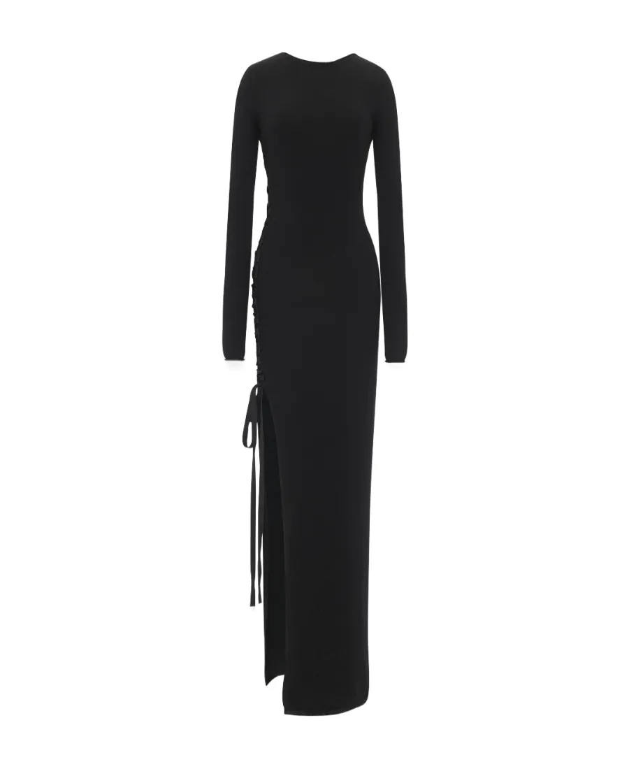 Saint Laurent Lace-Up Long-Sleeved Dress