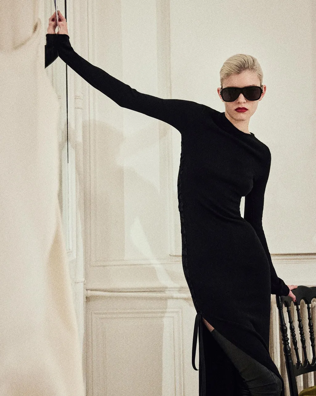 Saint Laurent Lace-Up Long-Sleeved Dress