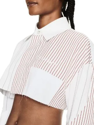 Off-White Striped Long-Sleeved Cropped Shirt