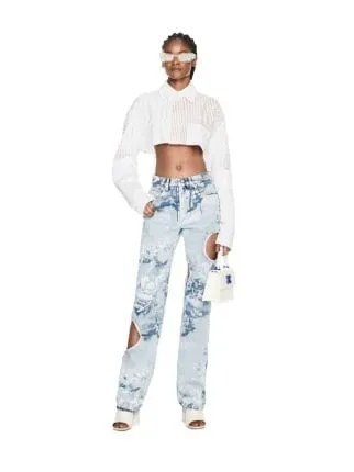 Off-White Striped Long-Sleeved Cropped Shirt