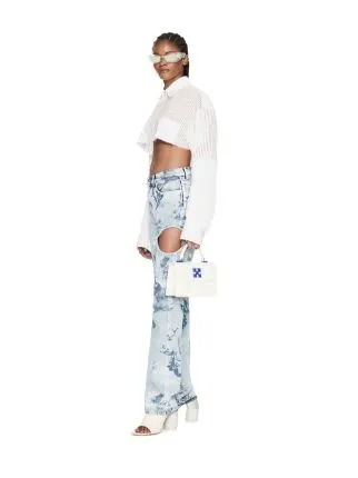 Off-White Striped Long-Sleeved Cropped Shirt
