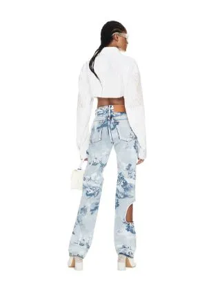 Off-White Striped Long-Sleeved Cropped Shirt