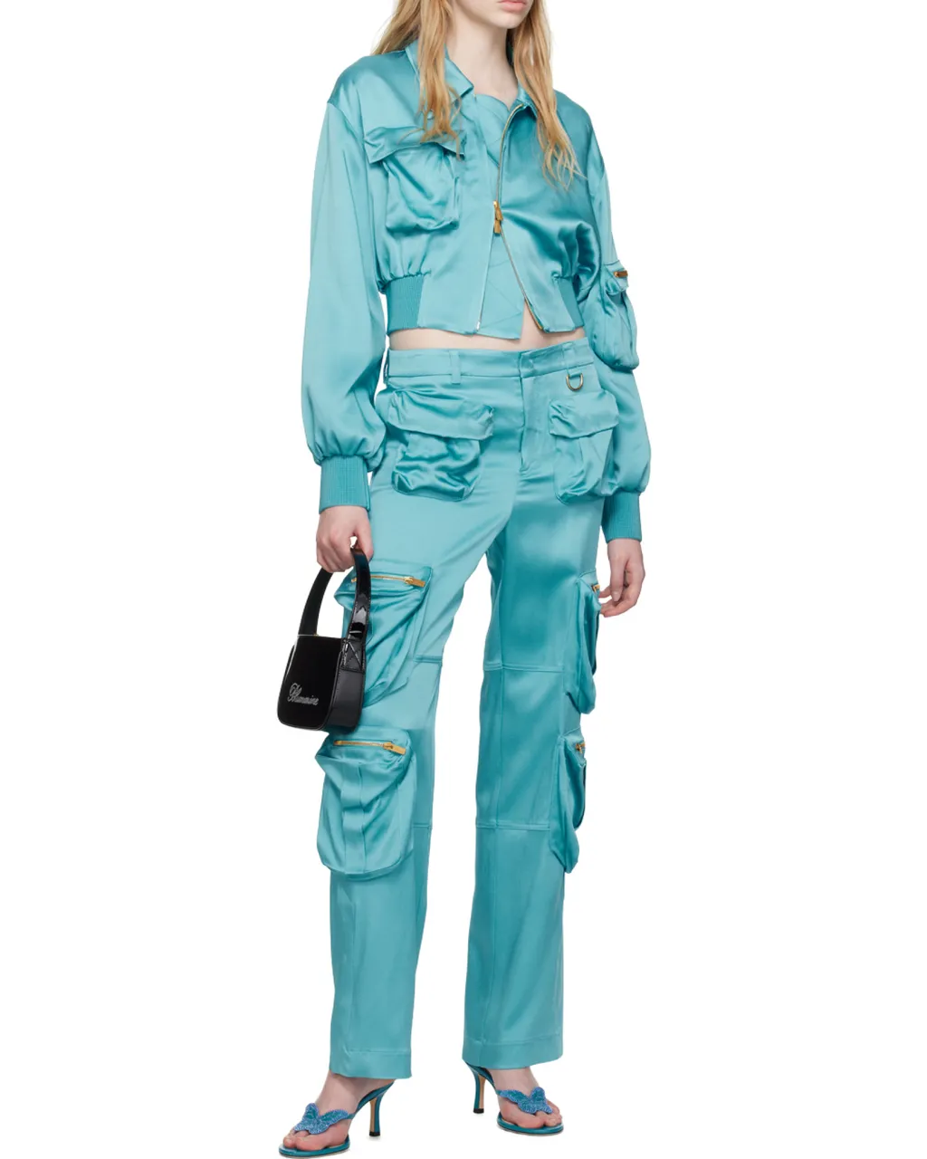 Blumarine Straight Leg Satin Cargo Pants