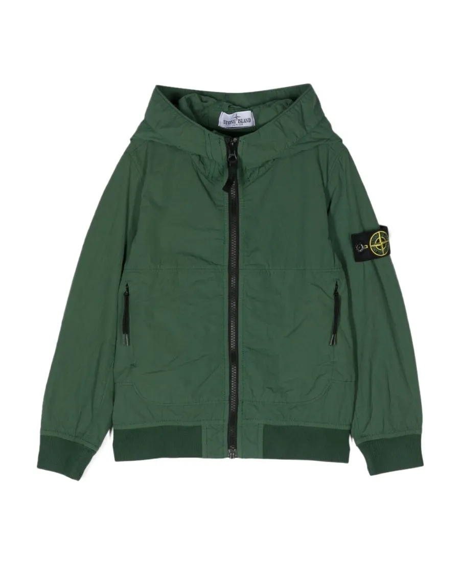 Stone Island Junior Logo Patch Zip-Up Hooded Jacket