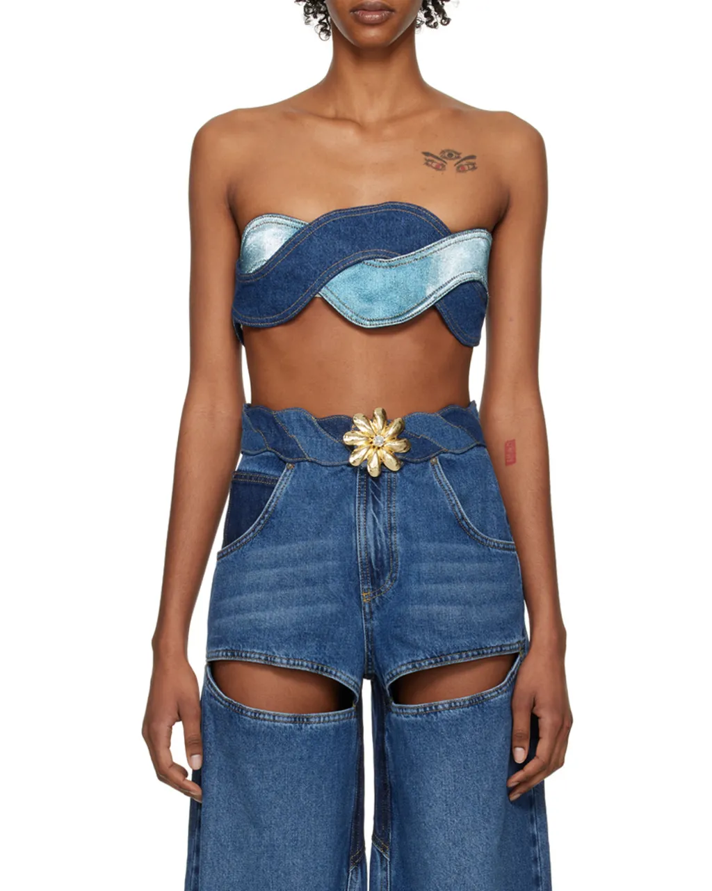 Denim Patchwork-Design Top