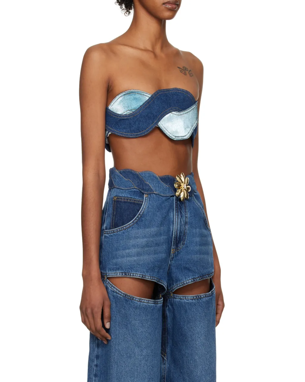 Denim Patchwork-Design Top