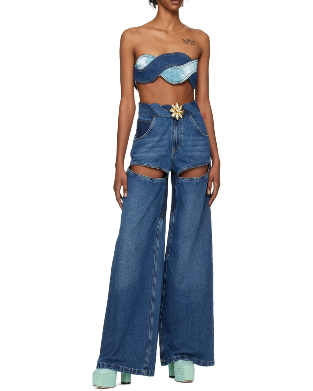 Denim Patchwork-Design Top