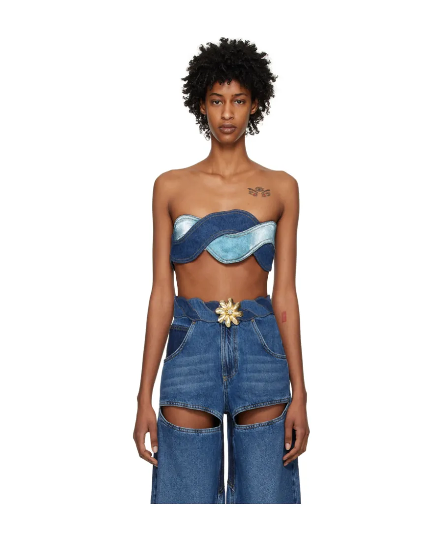 Denim Patchwork-Design Top