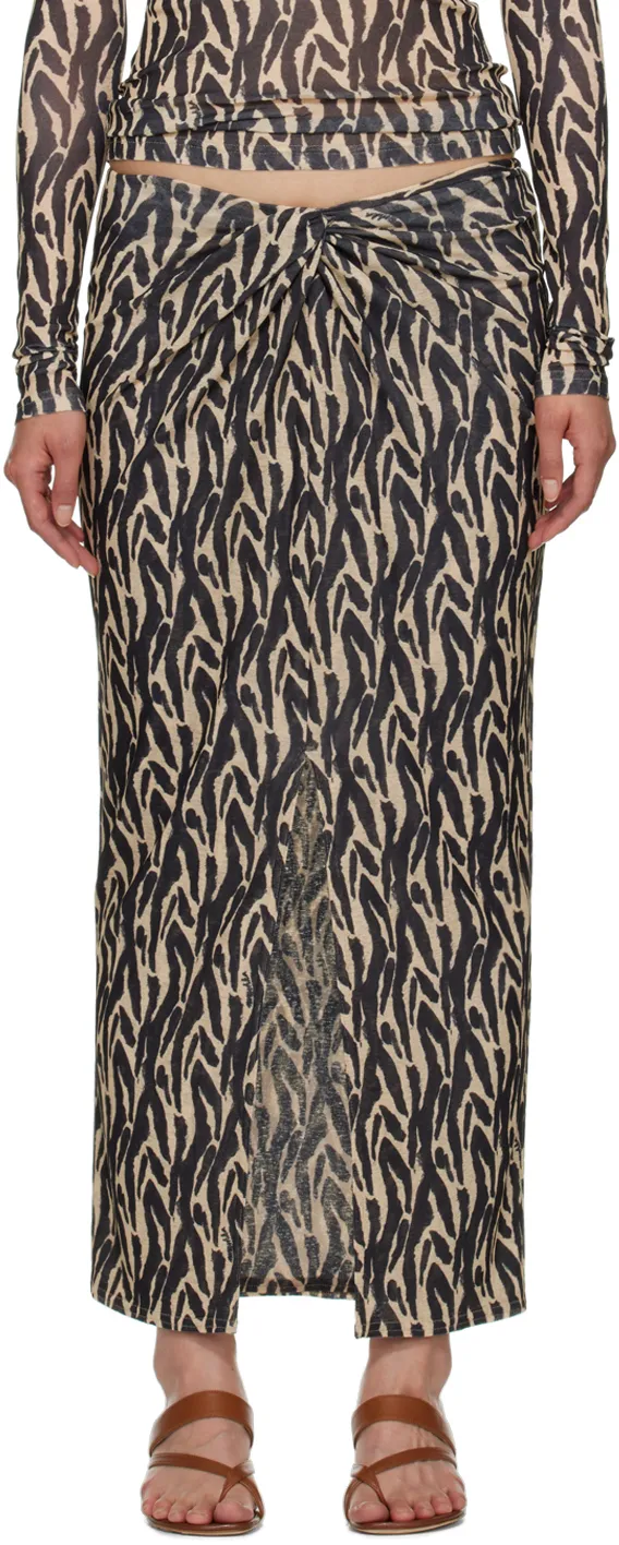 Twist-Front Printed Sarong Skirt