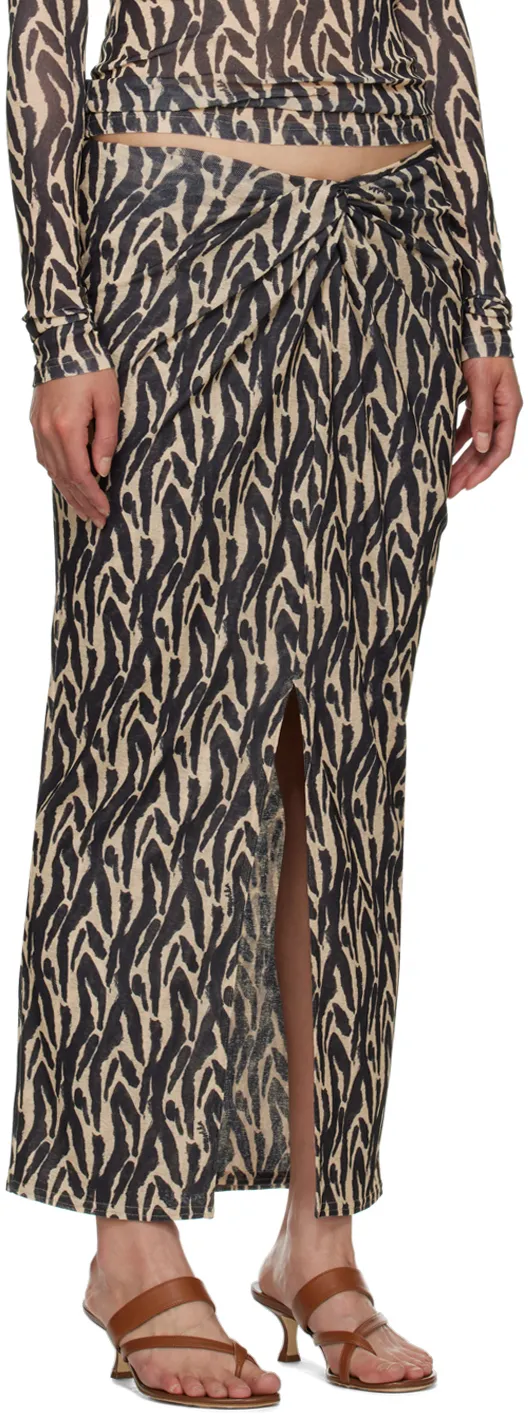 Twist-Front Printed Sarong Skirt