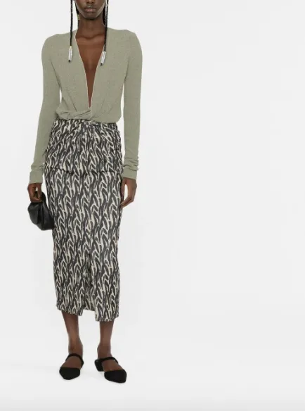 Twist-Front Printed Sarong Skirt
