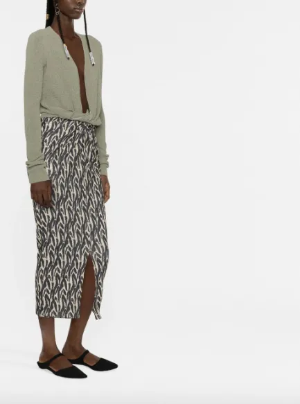 Twist-Front Printed Sarong Skirt