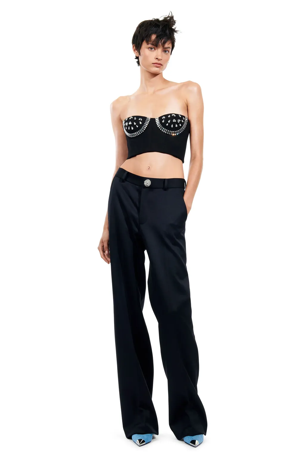 Area Embellished Cropped Bustier Top