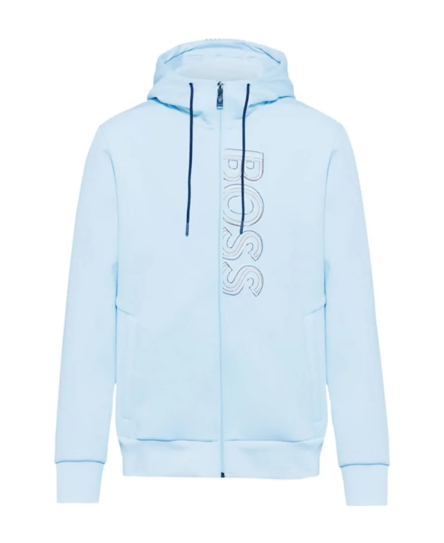 Logo Embroidered Zipper Hooded Casual Coat