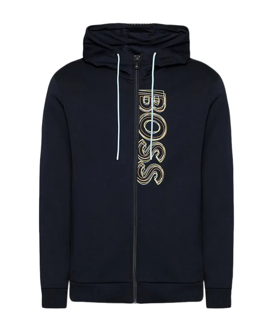 Logo Embroidered Zipper Hooded Casual Coat