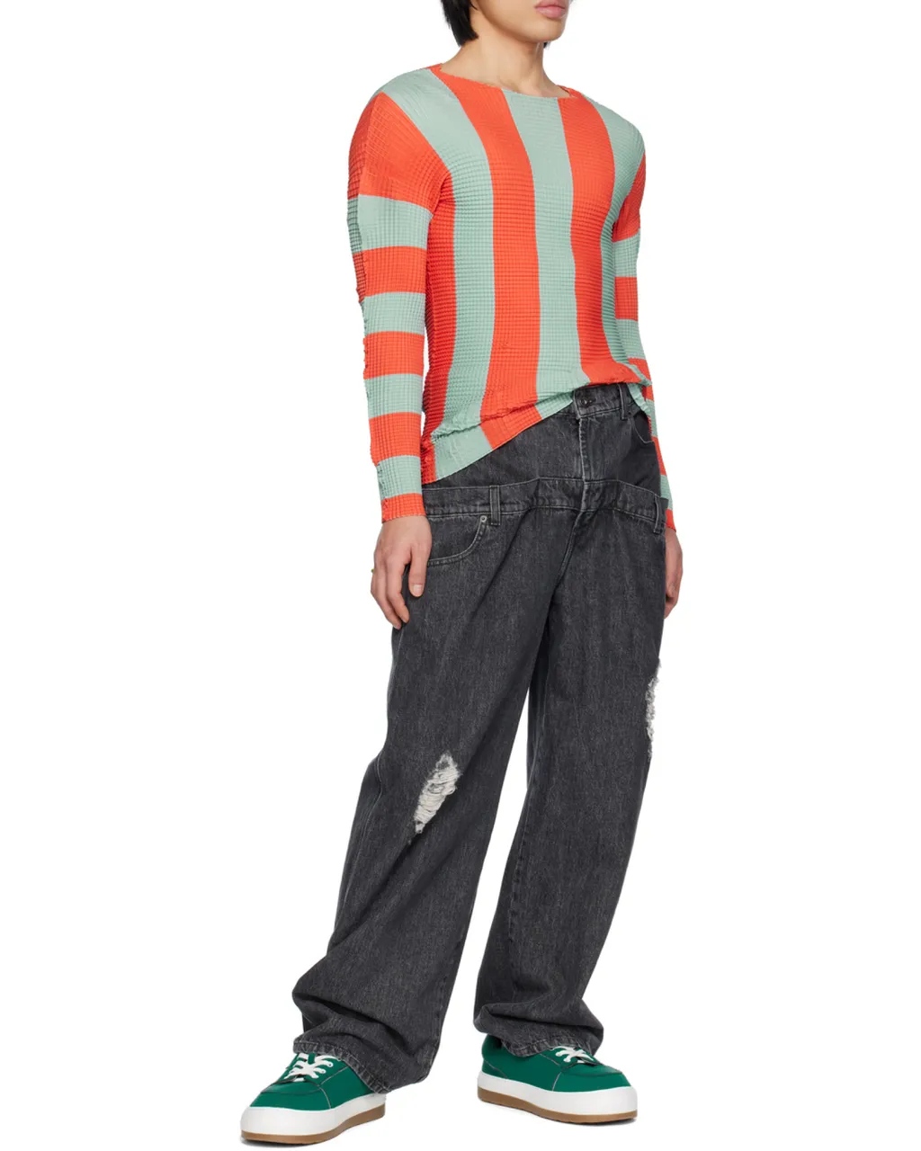 Pleated Striped T- Shirt