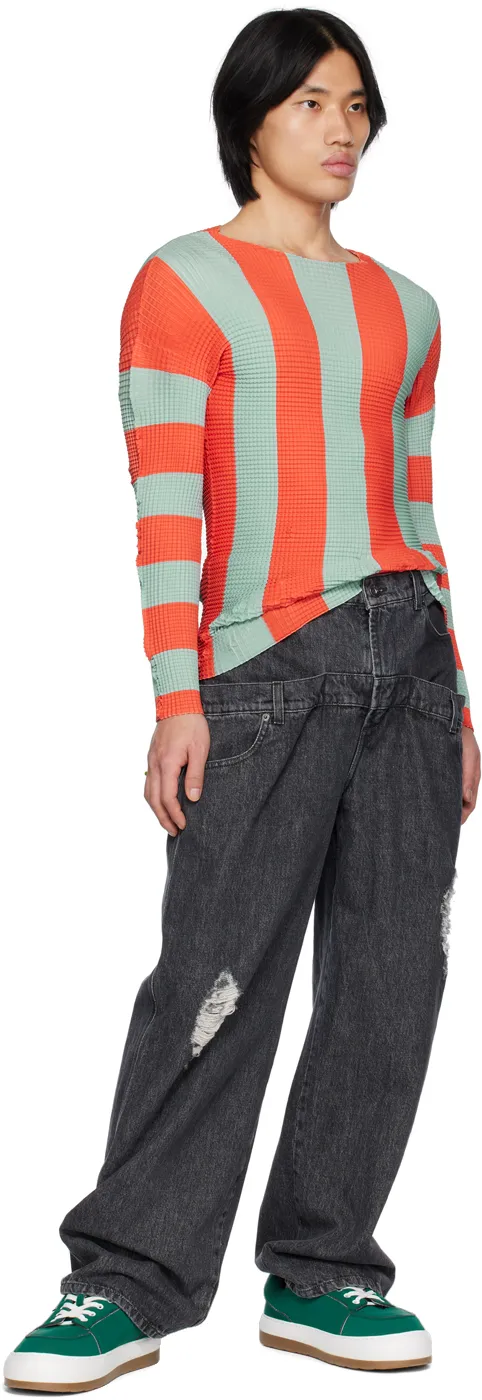 Pleated Striped T- Shirt