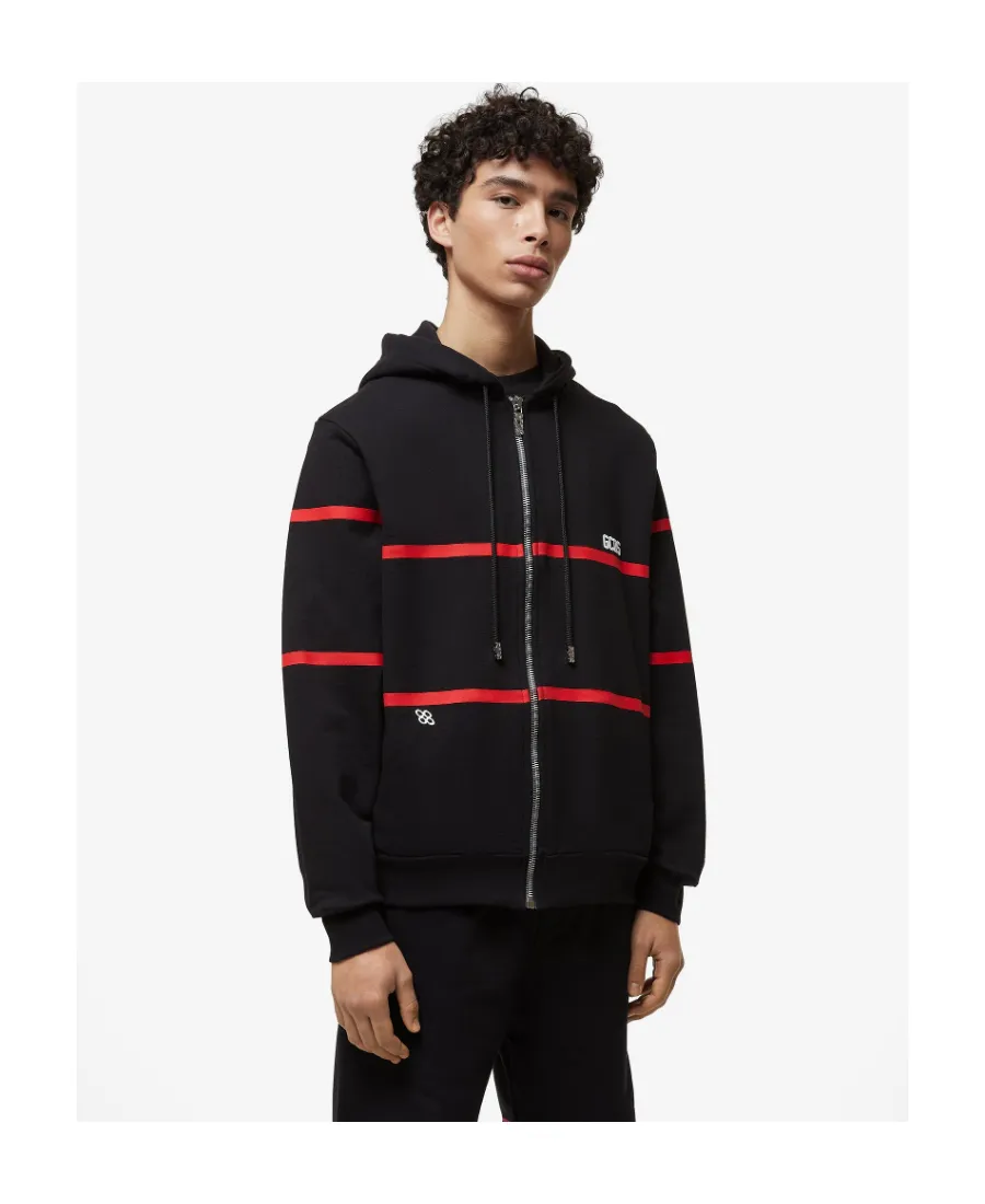 Stripe-Print Zip-Up Hoodie