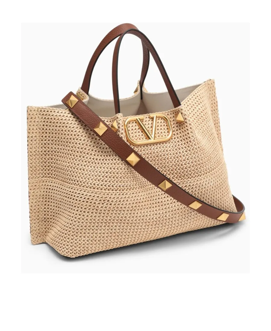 Valentino Garavani Summer Vlogo Plaque Woven Tote Bag